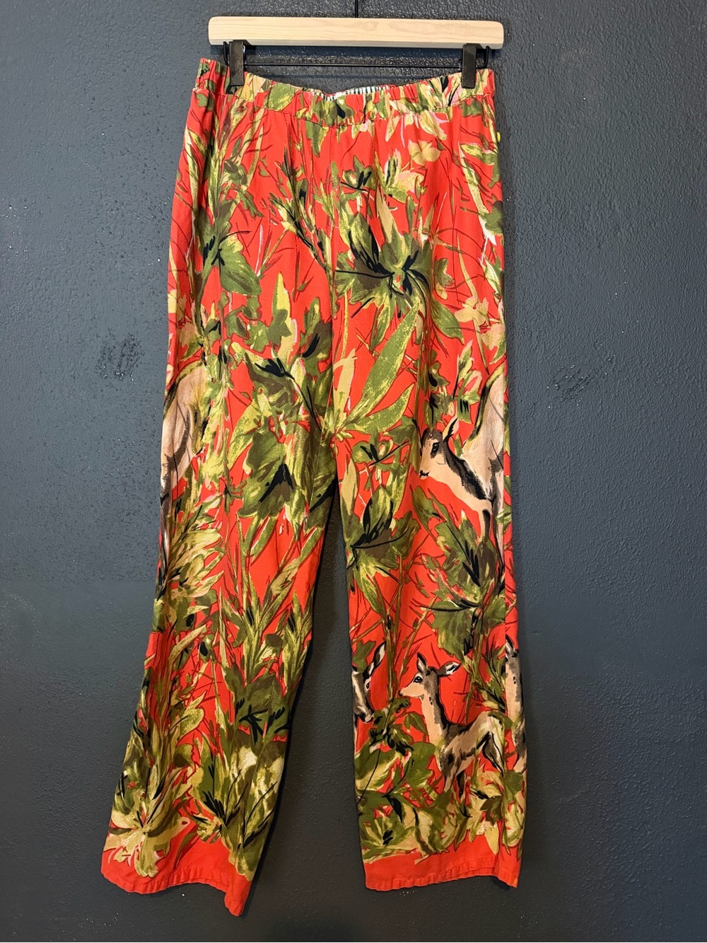 Anthropologie Red Tropical-Print Wide-Leg Pants
